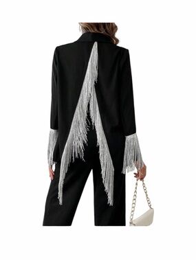 Black Silver Fringe Blazer Jacket Size L